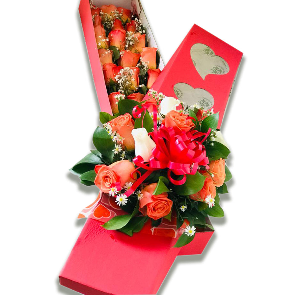 Caja de rosas con tapa decorada
